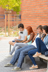 Sticker - Group of students hanging out by college