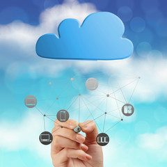 Businessman working with a Cloud Computing diagram on the new co