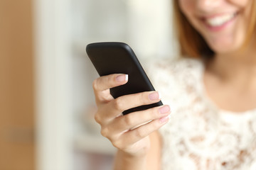 Poster - Close up of a woman hand using a smart phone at home