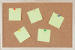 © Greg Brave - Six post-it notes with pins sticked on corkboard