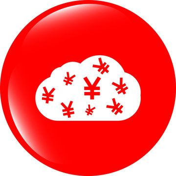 web icon cloud with yen sign, web button isolated on white
