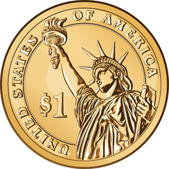 Vector American gold coin one dollar