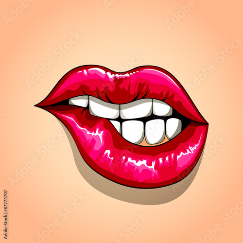 Nowoczesny obraz na płótnie Red lips biting