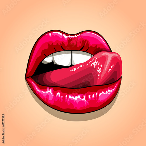 Naklejka dekoracyjna woman licking red lips