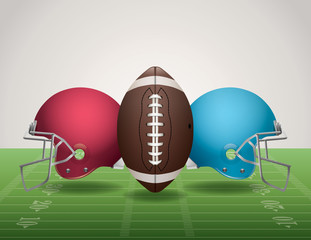 Wall Mural - American Football Field, Ball, and Helmets