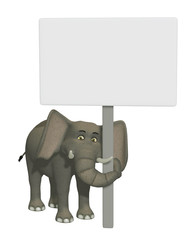 Wall Mural - 3d cartoon elephant with a blank sign