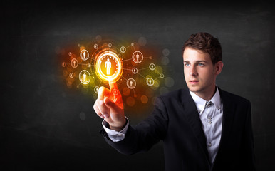 Poster - Modern businessman touching future technology social network but