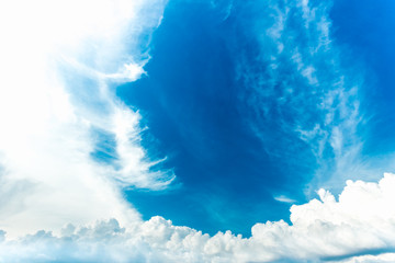 blue sky background with sun and white clouds