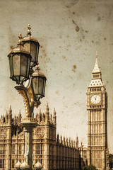 Fototapete - Big Ben mit alter Straßenlaterne in nostalgischer Bearbeitung