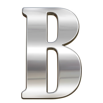 Letter B from chrome solid alphabet isolated on white