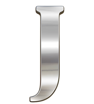 Letter J from chrome solid alphabet isolated on white