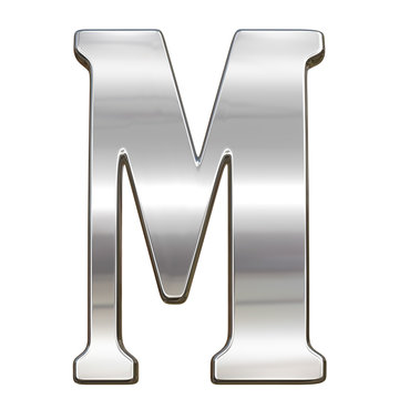 Letter M from chrome solid alphabet isolated on white