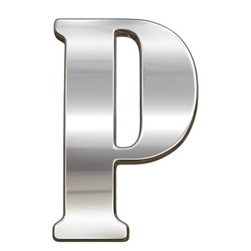 Letter P from chrome solid alphabet isolated on white