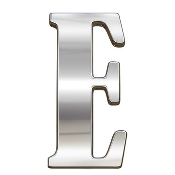Letter E from chrome solid alphabet isolated on white