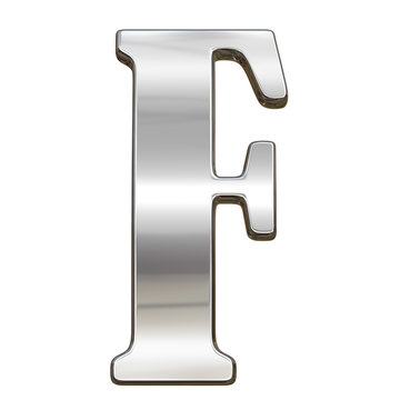 Letter F from chrome solid alphabet isolated on white
