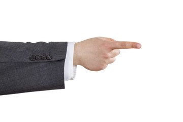 Business man arm with pointing index finger