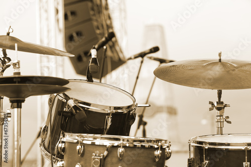 Naklejka na szafę Detail of a drum set on stage closeup