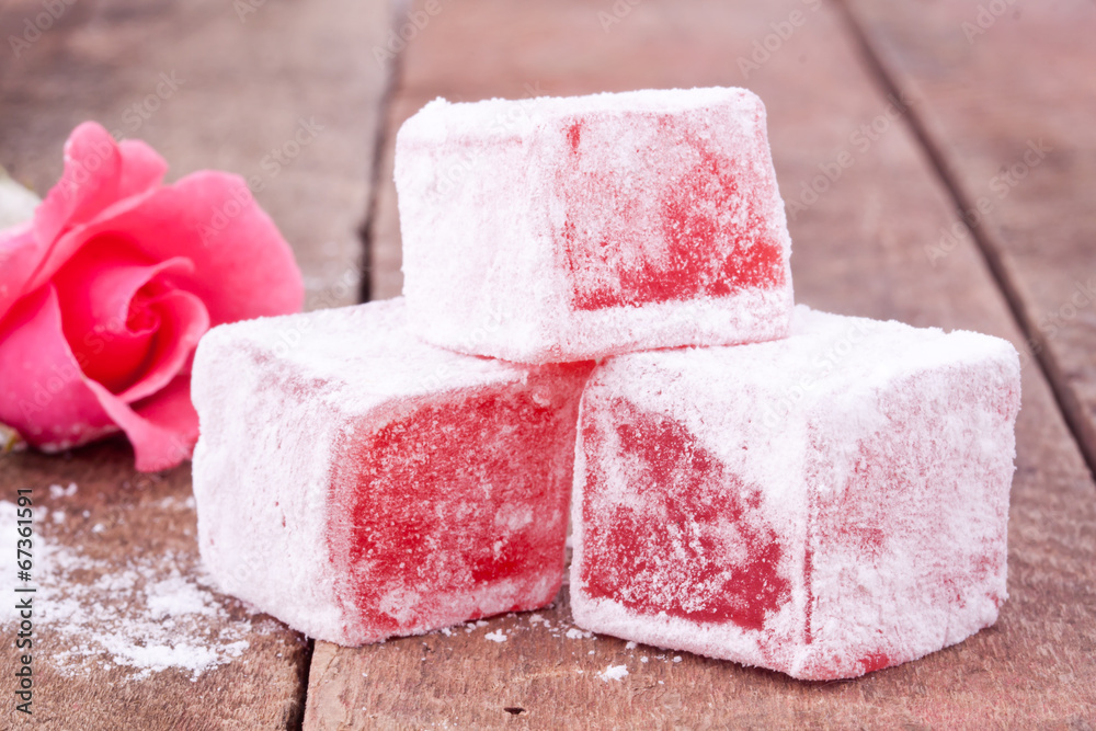 turkish delight with rose flavour - obrazy, fototapety, plakaty 