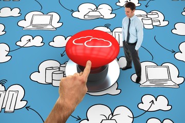 Poster - Composite image of happy businessman standing with hands in pock