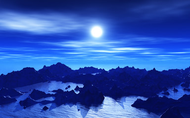 Wall Mural - 3d alien landscape at night