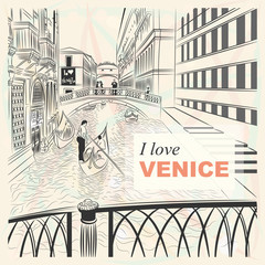 vector sketch of a landscape the Bridge of Sighs in Venice