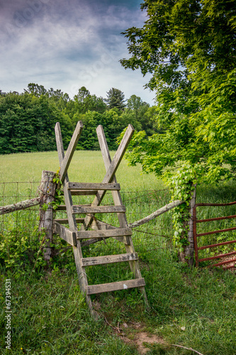 Fotografie, Obraz Stile over a fence along the Appalachian Trail