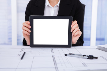 Poster - Architect Displaying Blank Screen Of Digital Tablet