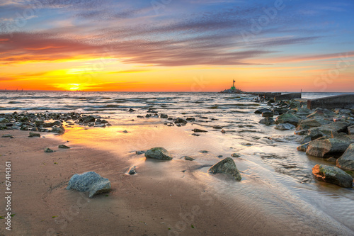 Naklejka dekoracyjna Sunset on the beach at Baltic Sea in Poland