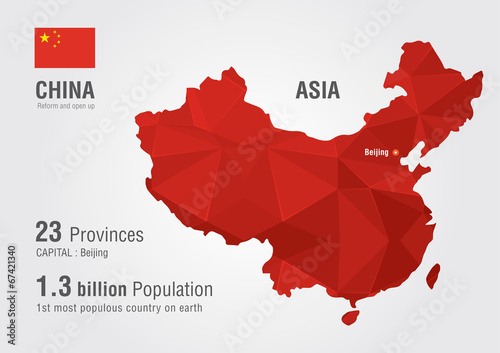 Fotografía China world map with a pixel diamond texture.