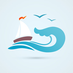 Wall Mural - Sail ship wave icon