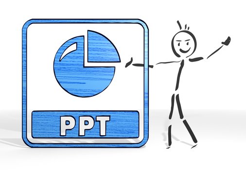 stick man presents ppt sign