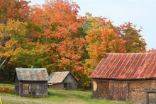 Old Barns And Sheds In Rural Countryside Of Maine
