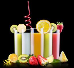 Wall Mural - tasty summer fruits with juice in glass