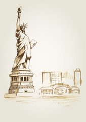 Wall Mural - sketch illustration of the statue of liberty in new york city