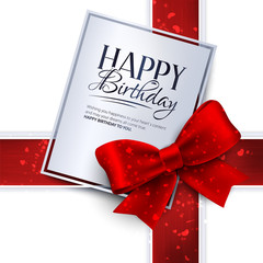 Wall Mural - Vector birthday card with red ribbon and birthday text.