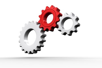 Poster - White and red cogs and wheels