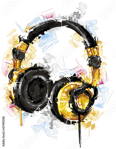 Naklejka dekoracyjna Yellow Headphones