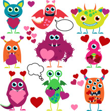 Vector Set Of Cute Love Monsters