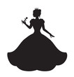 princess silhouette in long lush dress holding a rose