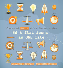 Wall Mural - 3d and flat set icons