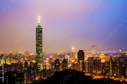 Taipei's City Skyline at sunset with the famous Taipei 101 плакат
