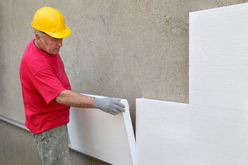 styrofoam, polystyrene thermal insulation of house wall