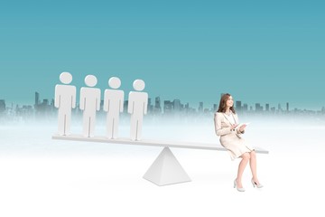 Wall Mural - Scales weighing businesswoman and stick men