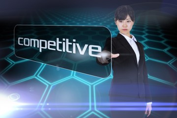 Aufkleber - Businesswoman pointing to word competitive