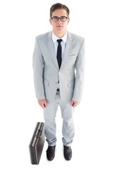 Poster - Geeky businessman holding his briefcase