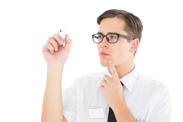 Poster - Geeky businessman writing with marker