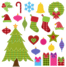 Vector Set Of Patchwork Christmas Elements