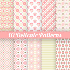 Wall Mural - 10 Delicate lovely vector seamless patterns (tiling)