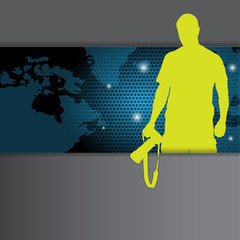 Poster - Standing silhouette of the photographer and continents in the ba