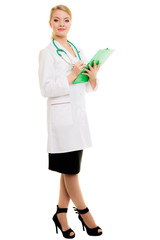 Sticker - Woman doctor in lab coat with stethoscope. Medical